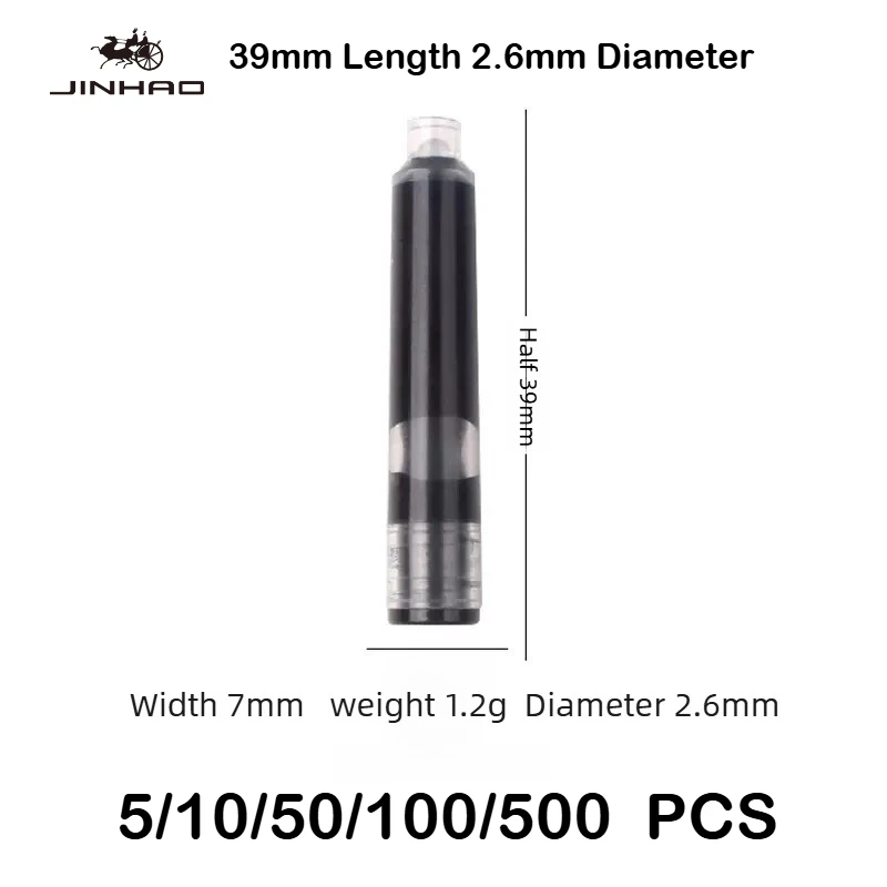 

500/10 PCS JINHAO 2.6mm Fountain Pen Ink Sac Black 39mm Cartridges Refills Office School Supplies Stationery For Majohn Hongdian