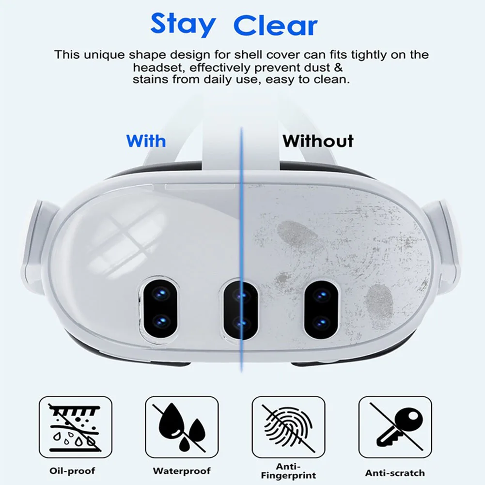 حافظة واقية شفافة موثوقة + غطاء للعدسات + غطاء عصا التحكم لخوذة ميتا كويست 3 VR غطاء حماية كامل ضد الغبار لـ Meta Quest3