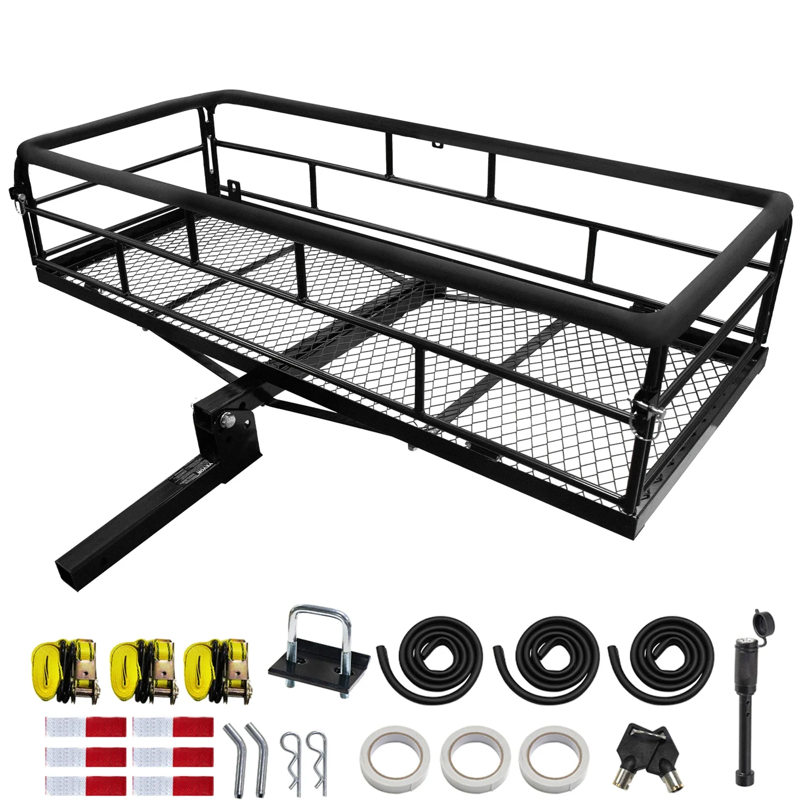 Steel Rear Hitch Mounted Cargo Carrier Luggage Rack|SIHAO Cargo Carrier Rack 500lbs Capacity Hitch Cargo Carrier with Cargo Net&Hitch Stabilizer for Car SUV Camping Traveling