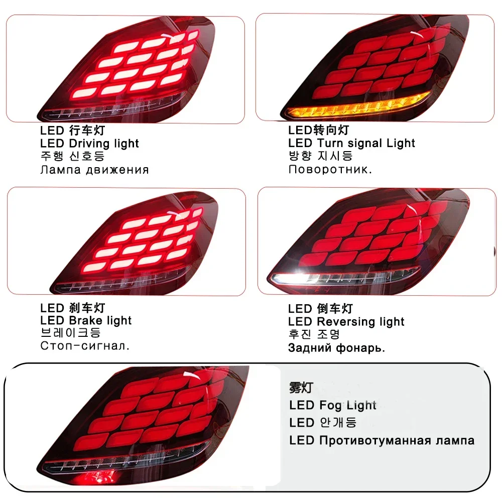 Taillights For Mercedes-Benz C-Class W205 2015-2021 C200 C260 C300 C63 LED Car Stop Light Reversing Light Automotive Accessories