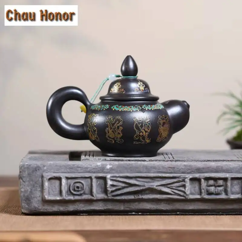 ZAEYORIA 230ml Classic Yixing Purple Clay Teapots Handmade Colour Enamels Pot Raw Ore Mud Kettle Zisha Teaset Tableware Supplies