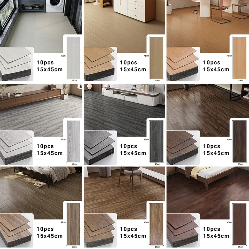 10Pc Wood Grain Peel Stick PVC Floor Tile Living Room Self Adhesive Floor Sticker Waterproof Wall Sticker Cement Floor Renovatio