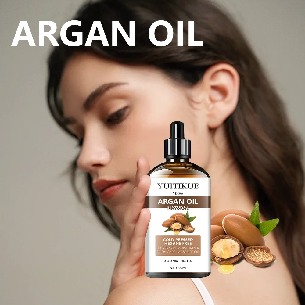 100% Moroccan Argan Oil Serum - Suitable for Hair, Skin, and Body, Enhances Shine and Softness, Multipurpose Moisturizer