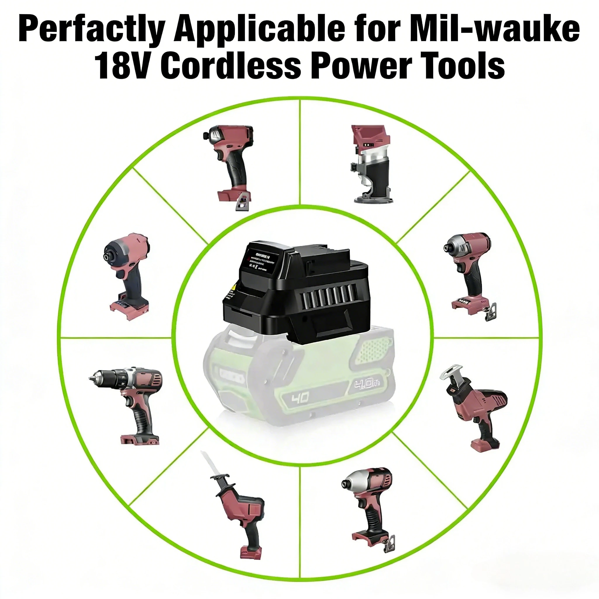 

GRW40MIL18 Battery Adapter for Greenworks 40V Battery Converter to Work for Milwaukee 18V Power Tool