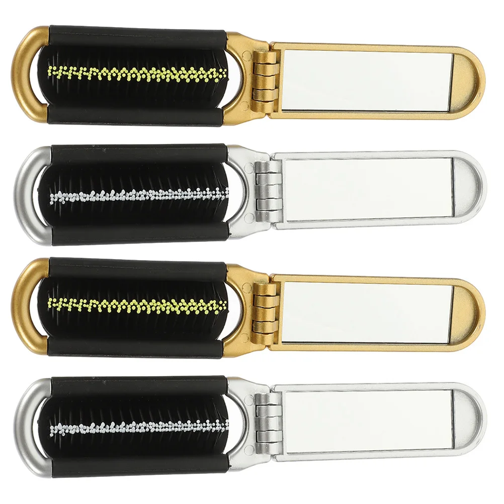 

4Pcs Foldable Hair Brush with Mirror Lightweight Small Portable for Women Men Travel Detangling Massage Small Hair Brush