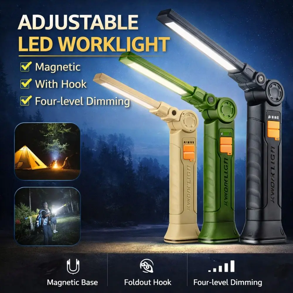 LED Flashlight Rechargeable with Magnet & Hook Work Light Strong Light Waterproof Handheld Searchlight