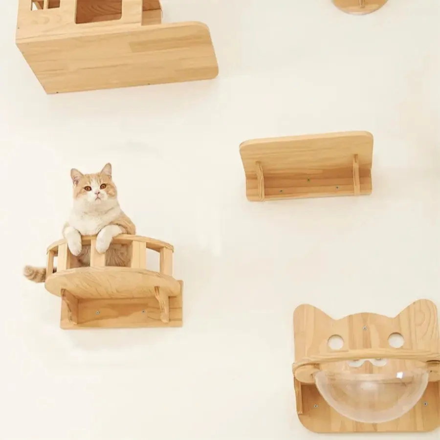 أرجوحة القط المثبتة على الحائط ، رف التسلق وجسر القط ، منصة القفز ، عمود الخدش لمعظم القطط الصغيرة