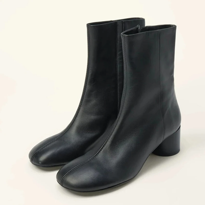 Liyke High Quality Cozy Soft Leather Women's Ankle Boots Fashion Side Zipper Chelsea Shoes Autumn Winter Square Toe Chunky Heels