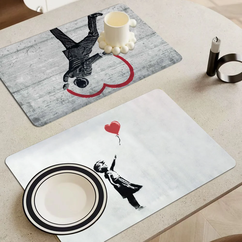 

Banksy New Super Absorbent Coffee Dish Kitchen Absorbent Draining Mat Drying Mat Quick Dry Bathroom Placemat