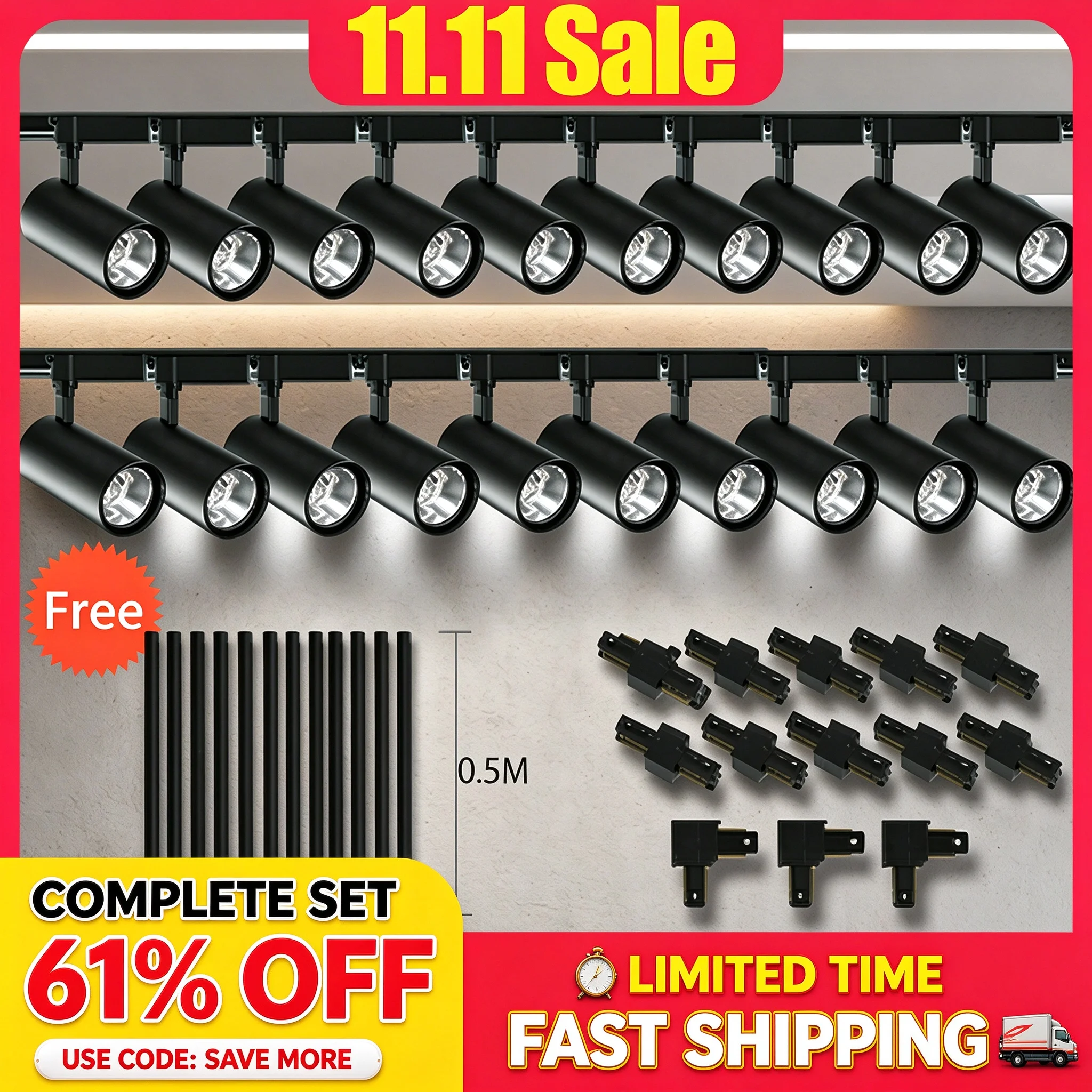 Super Bright Track Light Kit Led Track Lighting Rail Lamp Led Ceiling Spot Wall Lamp Fixture for Store Home Kitchen Shop 220V