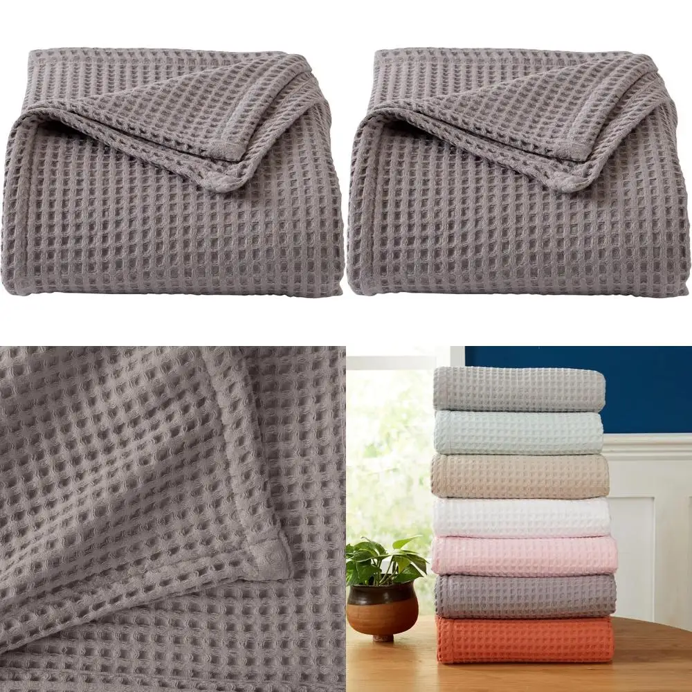 

King Size Cotton Waffle Weave Blanket - Soft, Breathable, Lightweight for All Seasons, Ideal for Layering