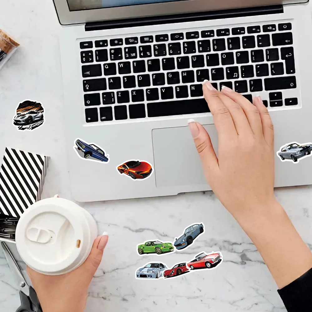 60PCS Car Stickers Cool Racing Sports Car Cartoon Sticker Kids Toys Decoration DIY Fridge Luggage Laptop Phone Guitar Decals