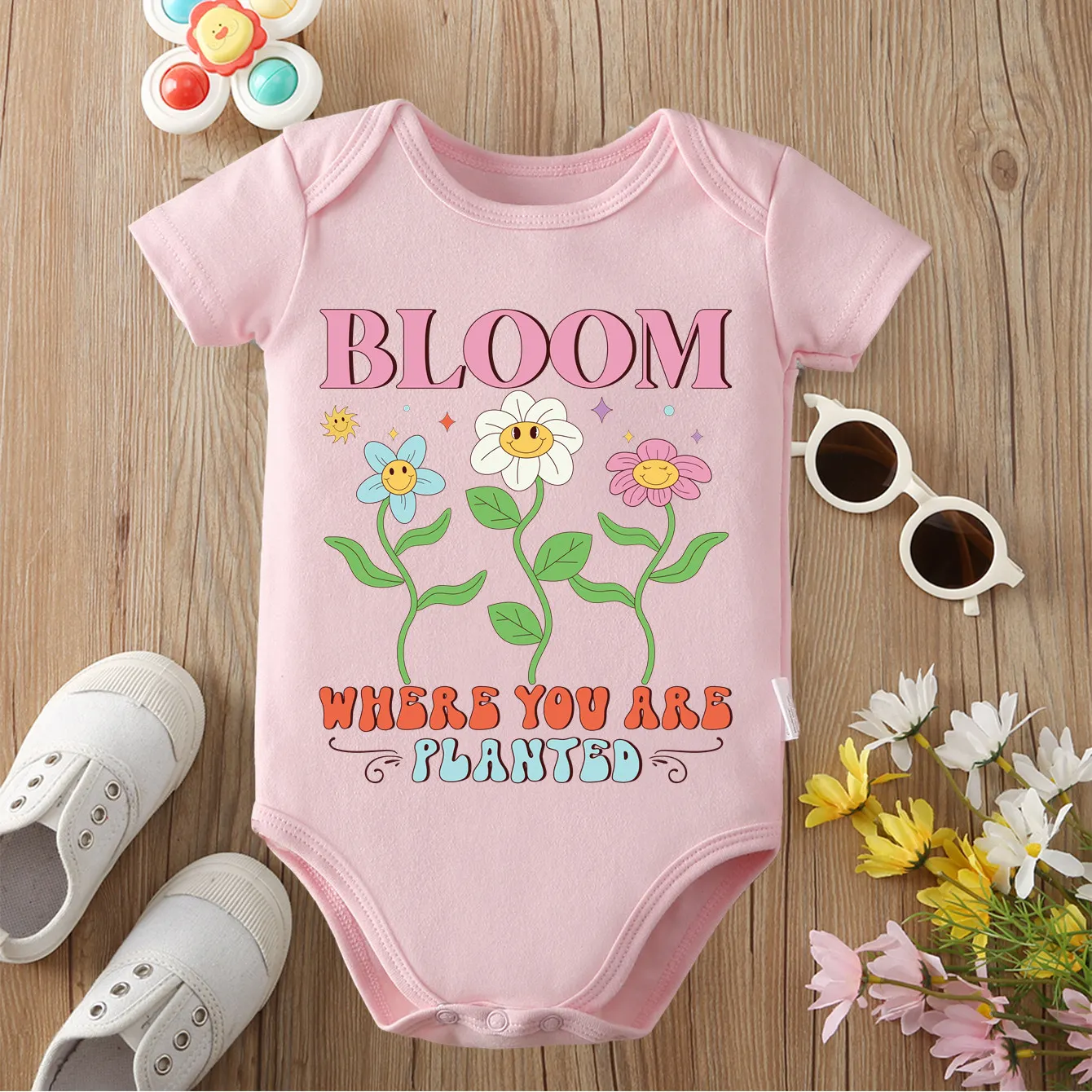 

Spring Is Coming Flower Bee Print Pure Cotton Bodysuit Comfortable Onesie Cloths for Baby Jumpsuit for 0 To 12 Months Newborn