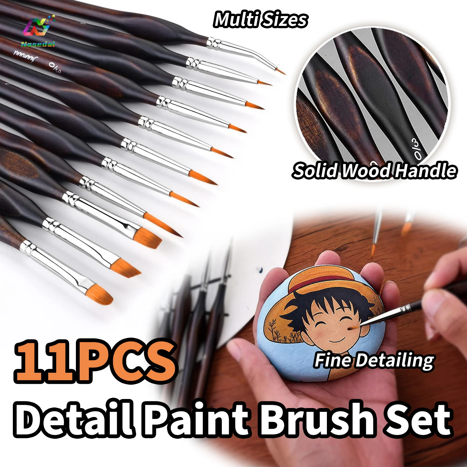 

11PCS Detail Paint Brush Set Wood Handle Nylon Bristles for Gundam Model DIY Coloring Nail Art Fine Lining & Detailing Painting