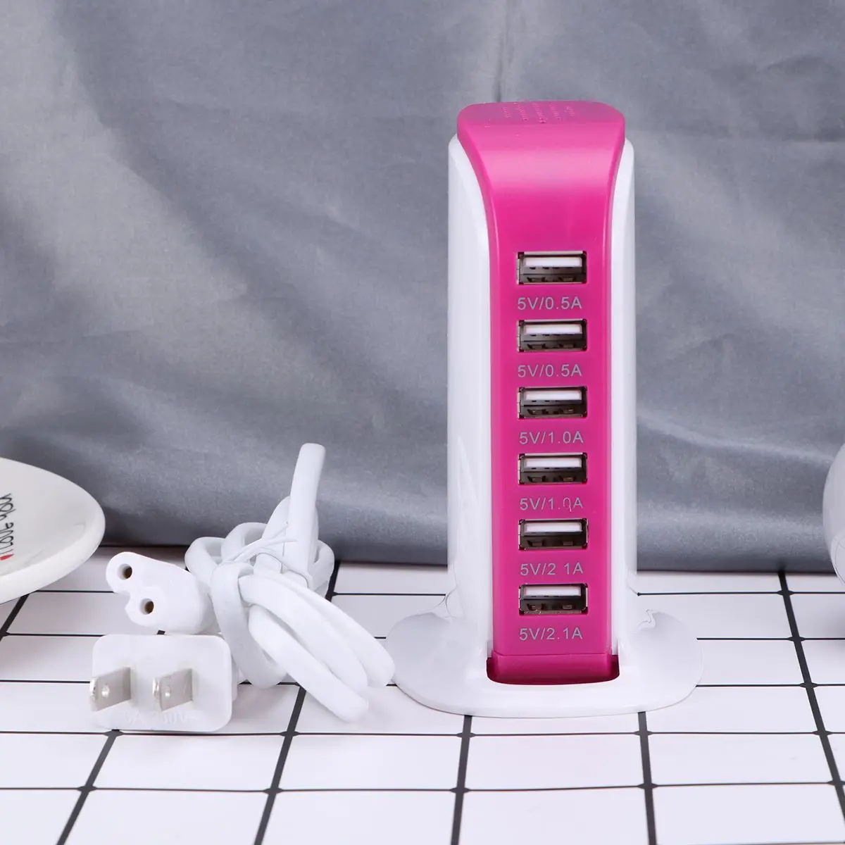 روزي 30 واط متعدد 6 منافذ USB 6A محطة شحن سريعة سطح المكتب الأصلي الولايات المتحدة التوصيل #6