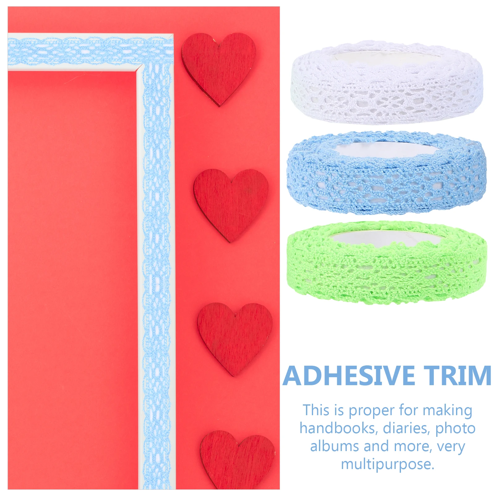 

3 Rolls Double-sided Tape Self-adhesive Lace for Crafting Decorative Border Scrapbook
