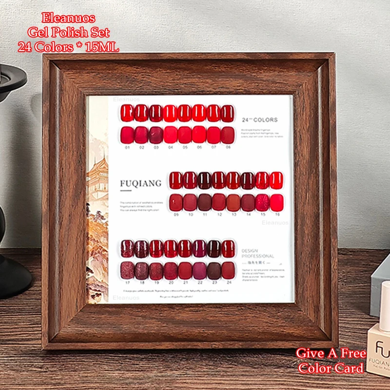 Eleanuos Ankara Red gel Polishing 24PCS Varnish gel Shining and Durable Soaking New Year Red Primer UV LED Nail Set 15ML