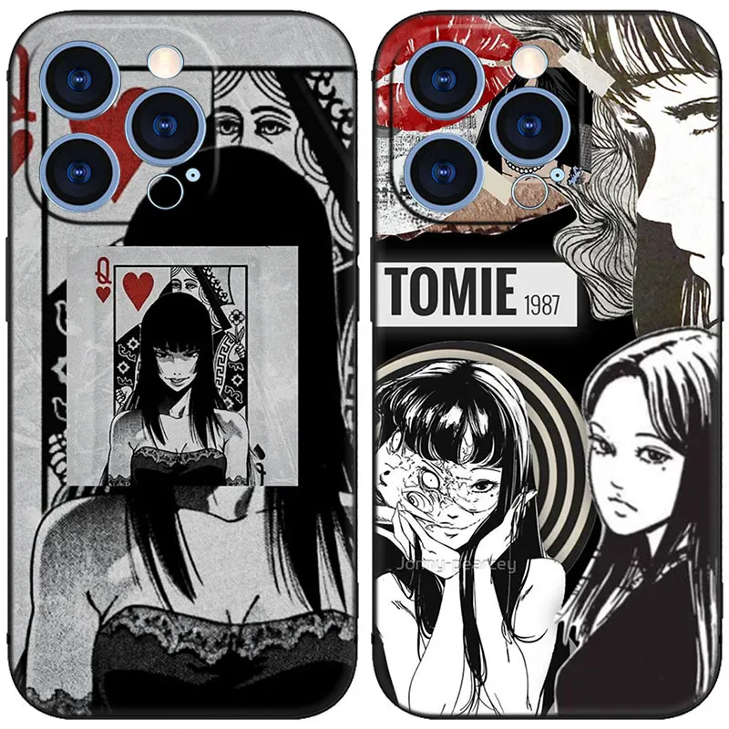 Anime Junji Ito Tees Horror Black Case For Apple iPhone 15 Pro Max 15 14 13 12 Pro Max Mini 11 Pro 7 8 Plus XR X XS SE 2020 2022