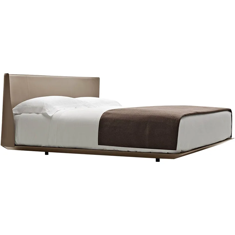 

Italian minimalist high-end saddle leather suspension bed modern simple large apartment master bedroom double bed