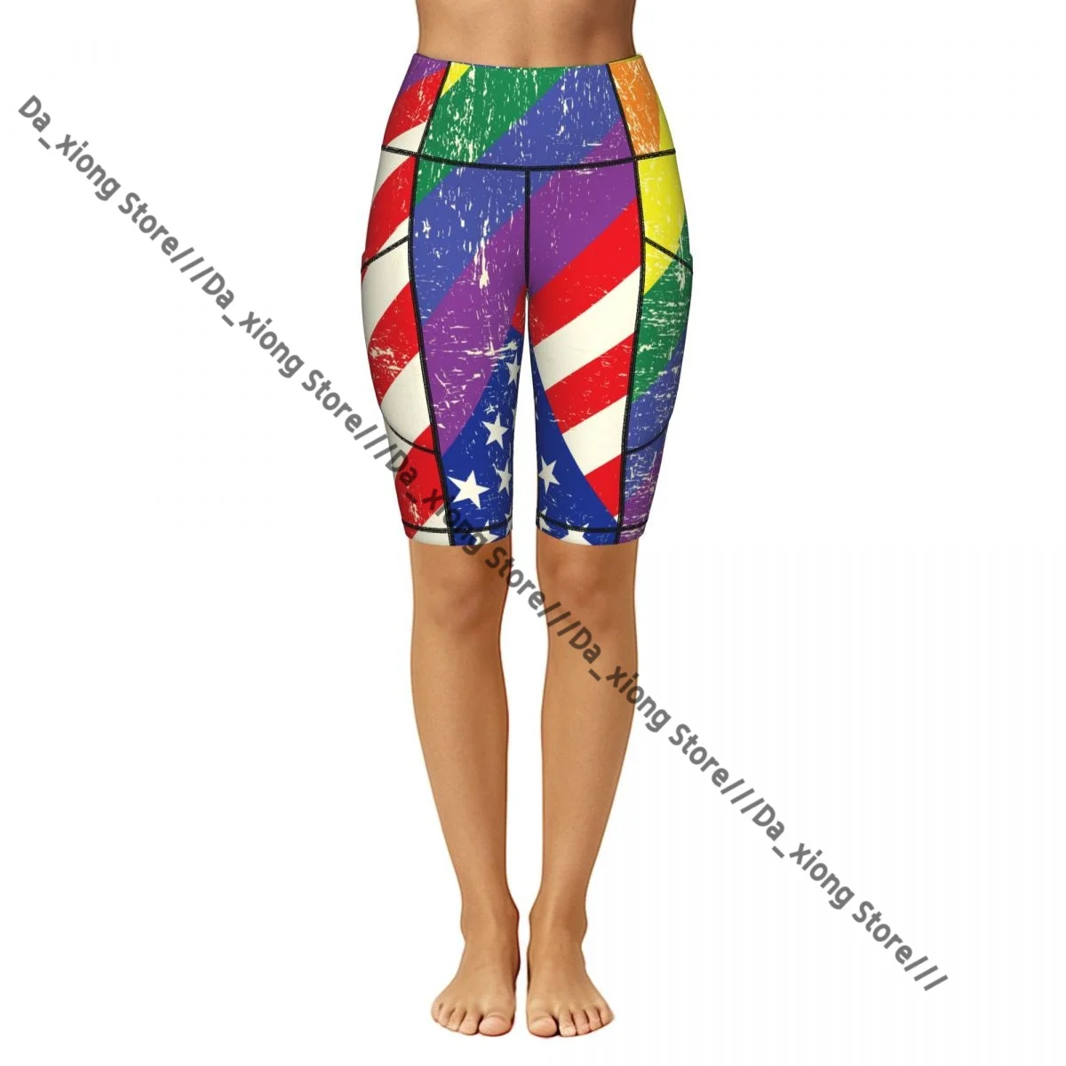 Ladies Yoga Shorts USA And Gay Grunge Flag Breathable Gym Running Workout Pants