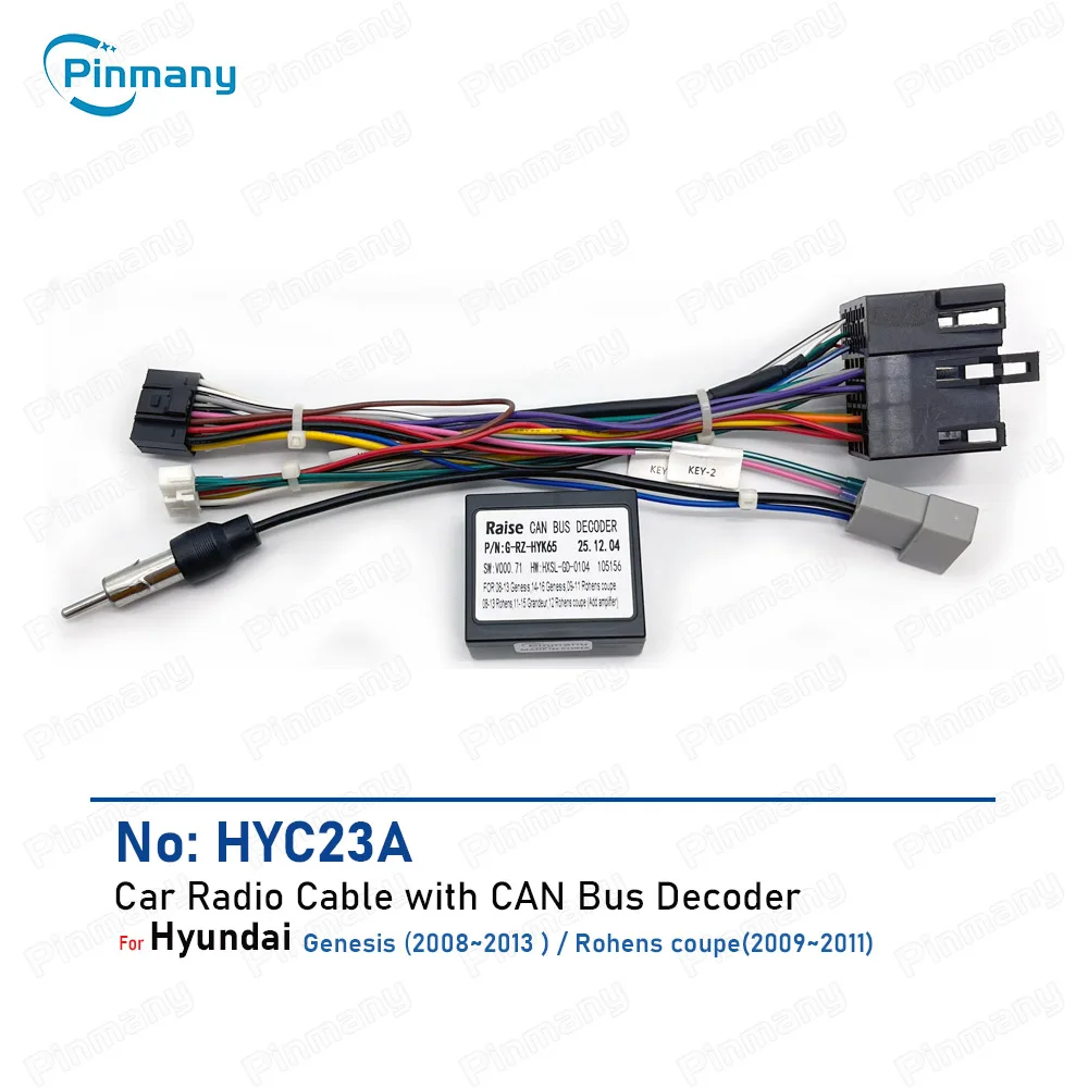 Car Radio Cable HYC23 Android Head Unit Wire Harness Adapter with CAN Bus Decoder for Hyundai Genesis Rohens Coupe