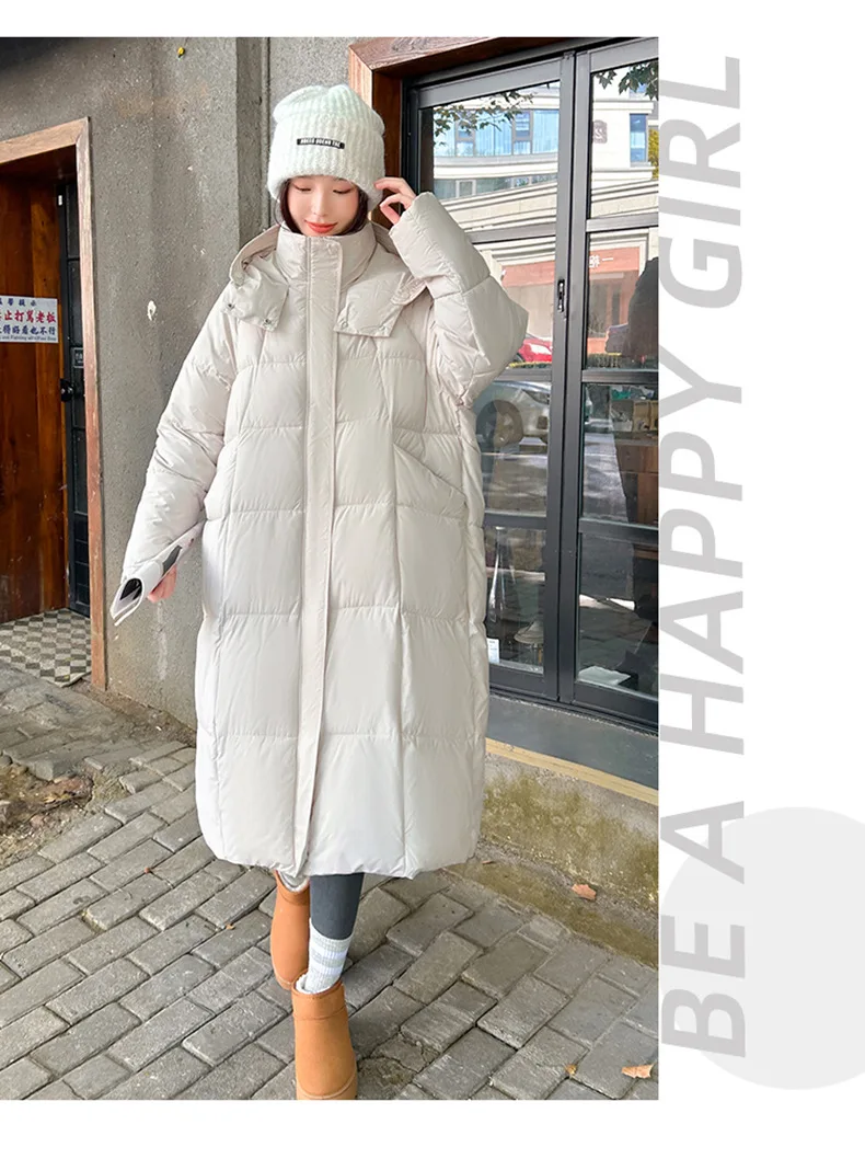 Winter Warmth Women's Mid-Length Down Cotton Jacket Over-the-Knee Parkas New Loose Quilted Coat Thickened Outerwear Trendy Tops