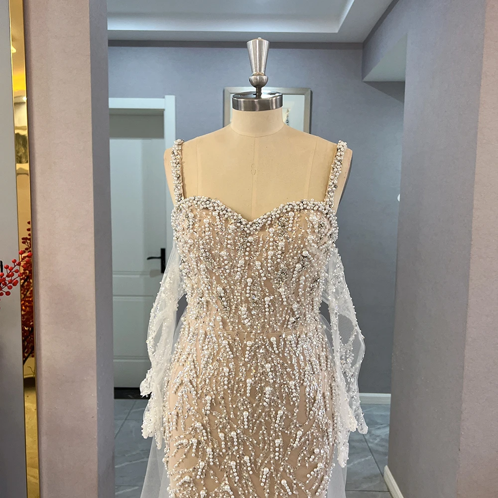 Luxury Mermaid Pealrs Evening Dress for Women 2025 with Detachable Skirt Gloves Long Formal Prom Wedding Party Gowns Customized