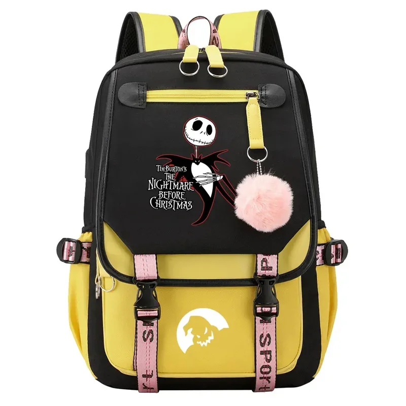 The Nightmare Before Christmas Boy Girls Kids School Book Bags Women USB Bagpack Teenagers Canvas Laptop Travel Student Backpack