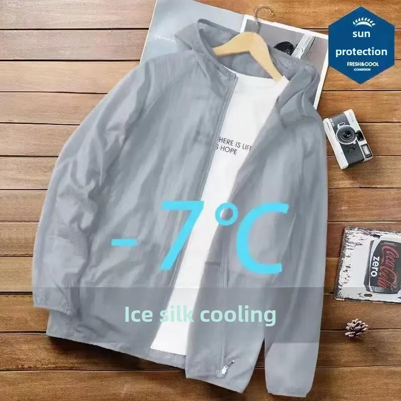 Chaqueta de protección solar de seda helada de verano para hombre, cárdigan ultraligero transpirable Anti-uv para exteriores, nuevo estilo 2024