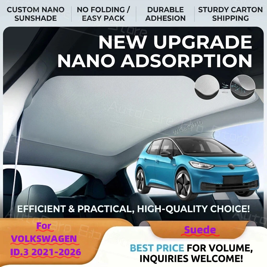 Car Suede Fabric Electrostatic Adsorption Sunroof Sunshade For VOLKSWAGEN ID.3 2021-2026 Auto Anti-uv Heat Insulation Skylight