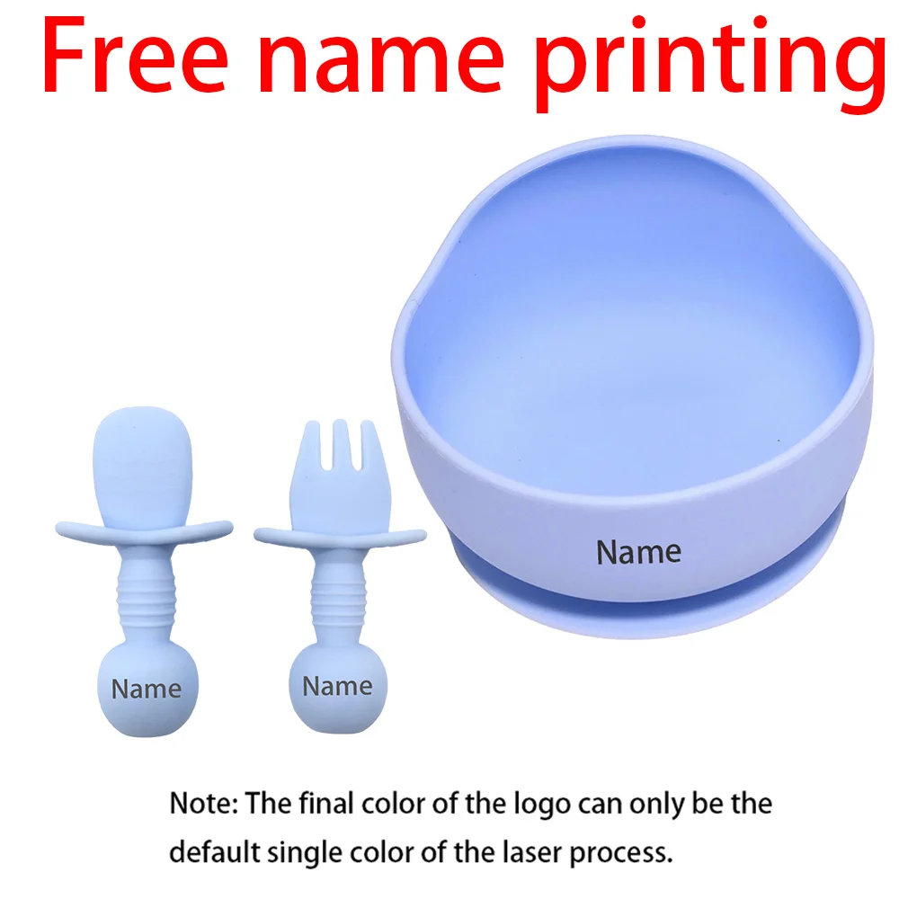 

Free Name Printing 3PCS Silicone Tableware Bowl Spoon Fork Suitable for Boys Girls Holiday Gift