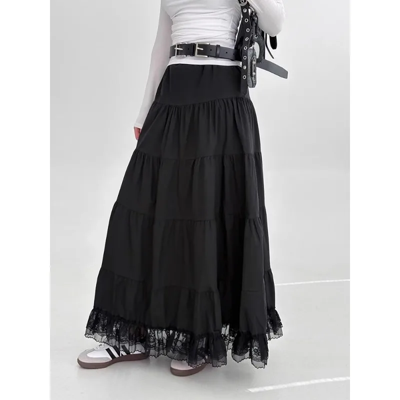 

SuperAen Design New 2025 Summer High-waisted Slimming A-line Skirt for Women with Lace-edge Patchwork White Skirts