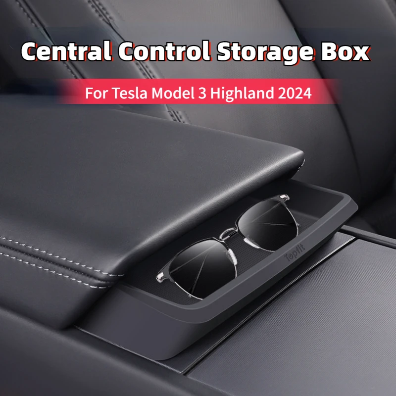 Central Control Storage Box for Tesla Model 3 Highland 2024 Car Armrest Box Convenience Bag Storage Glasses Pocket Accessories