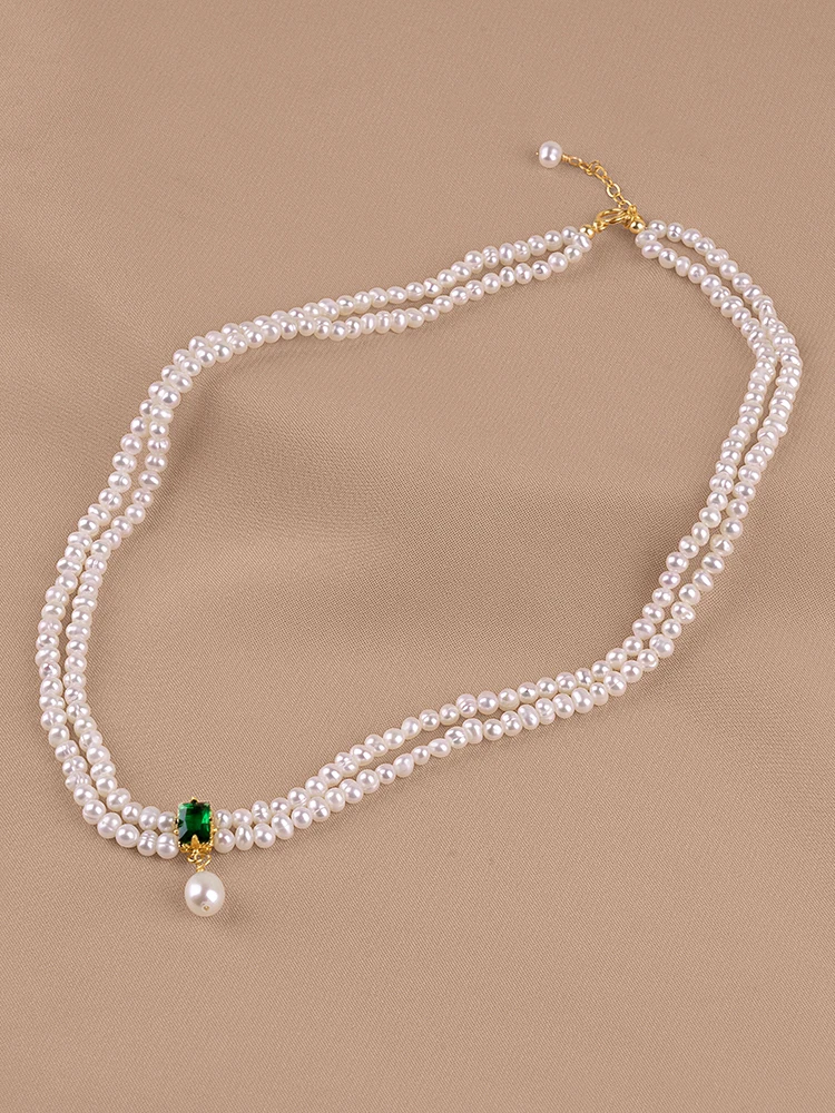 3-4mm shining round flawless nature freshwater Pearl 14k golden plated 2-deck necklace for Women Girl's choker jewelry