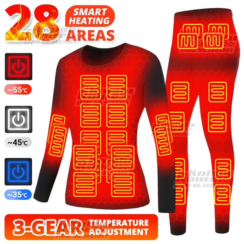 

28 Area Heated Underwear For Women Men Heated Jacket Thermal Heating Underwear Vest Clothing Fishing Long Johns Warm Suit Winter