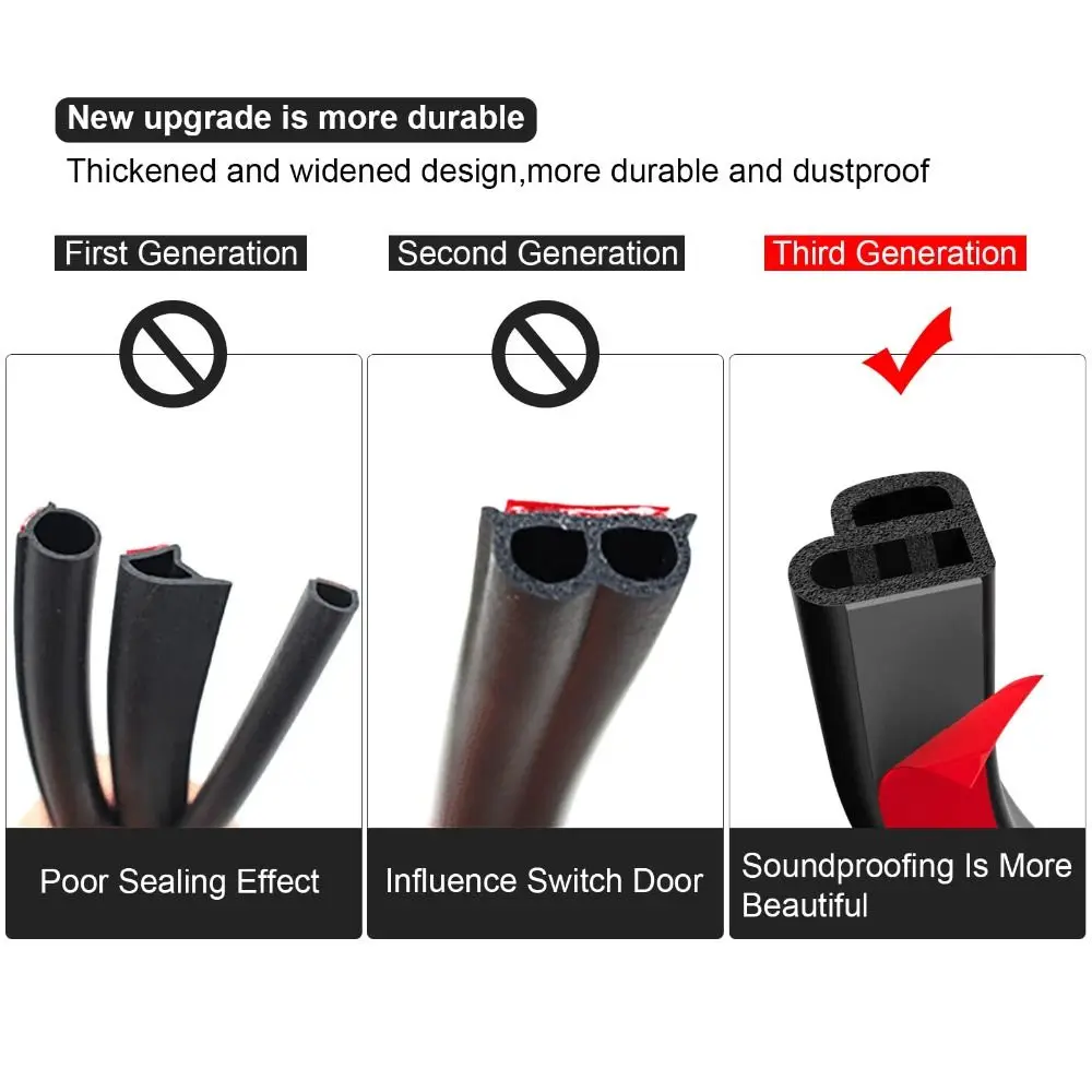 Durable 5/10M Car Door Seal Strips 2 Layer Soundproofing Car Silent Sealing Strip Rubber Windproof Trunk Seal Automobiles