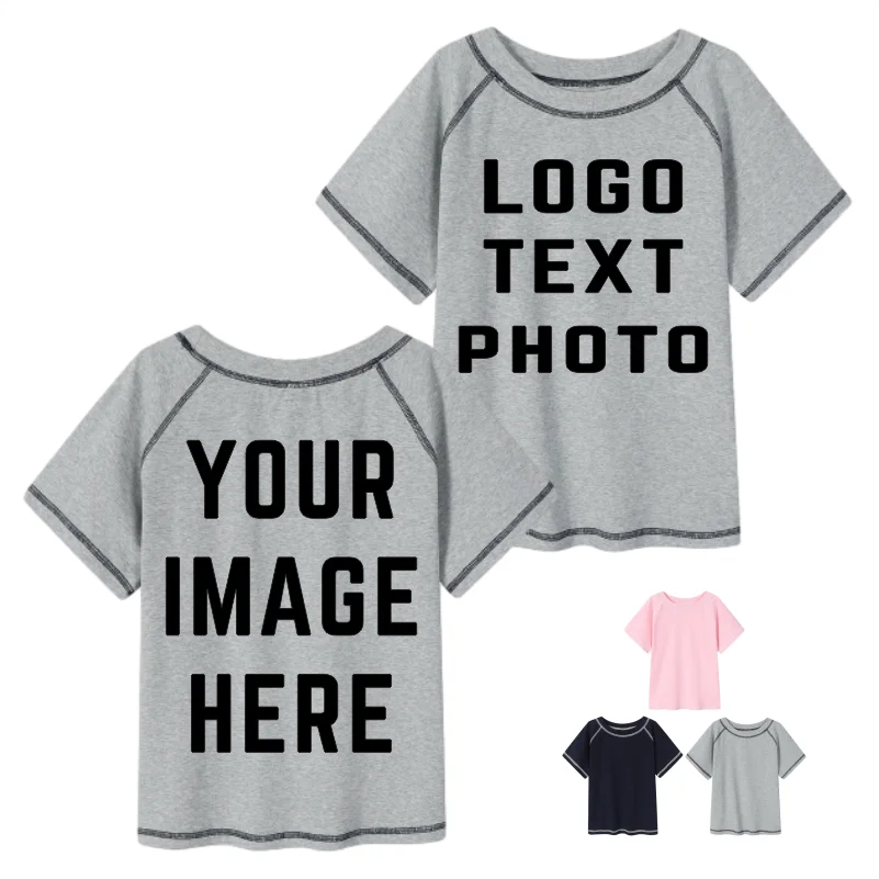 

Women's Spandex Raglan Crop Top round Neck Short-Sleeved T-Shirt Exposed Stitching Design Versatile Everyday Custom Logo Print