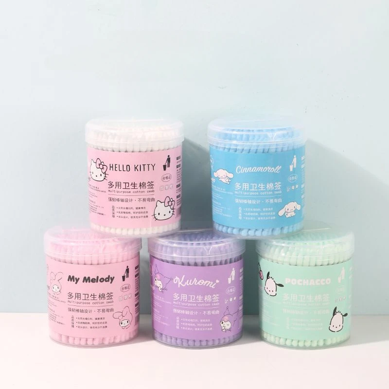 

Sanrio Disposable Cotton Swabs HelloKitty MyMelody Cinnamoroll Kuromi Cartoon Spiral Double Head Cleaning Cotton Swabs 180 Pcs