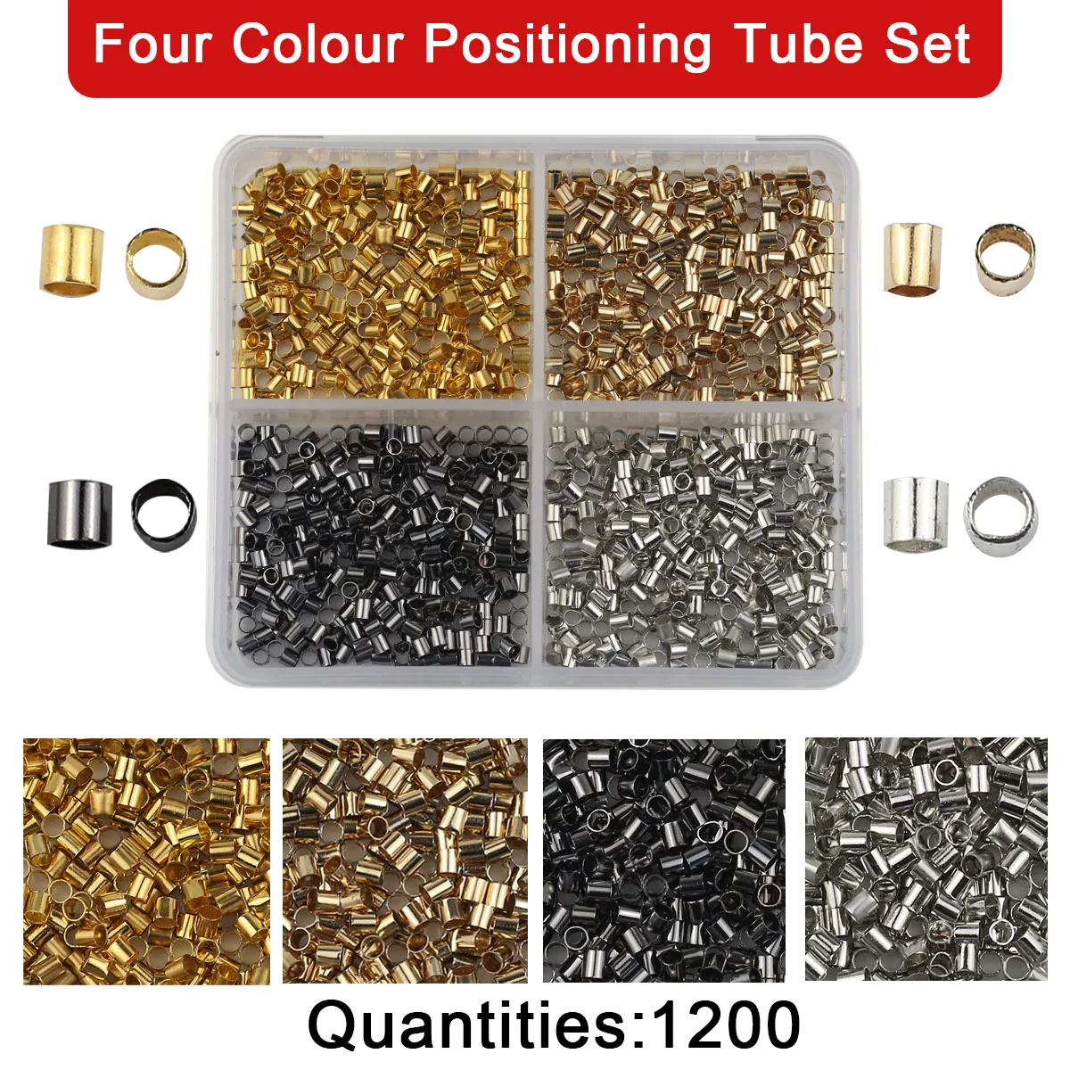 1200pcs/Box 2mm Four-colors Set Positioning Copper Tube Beads Multifunctional Loose Spacer Beads For Jewelry Making Bracelet DIY