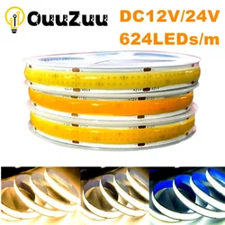 COB LED Lights Strip DC12V/24V High Brightness Flexible FOB LED Tape Double Row 624LEDs/m RA90 3000K 4000K 6000K Dimmable Strip