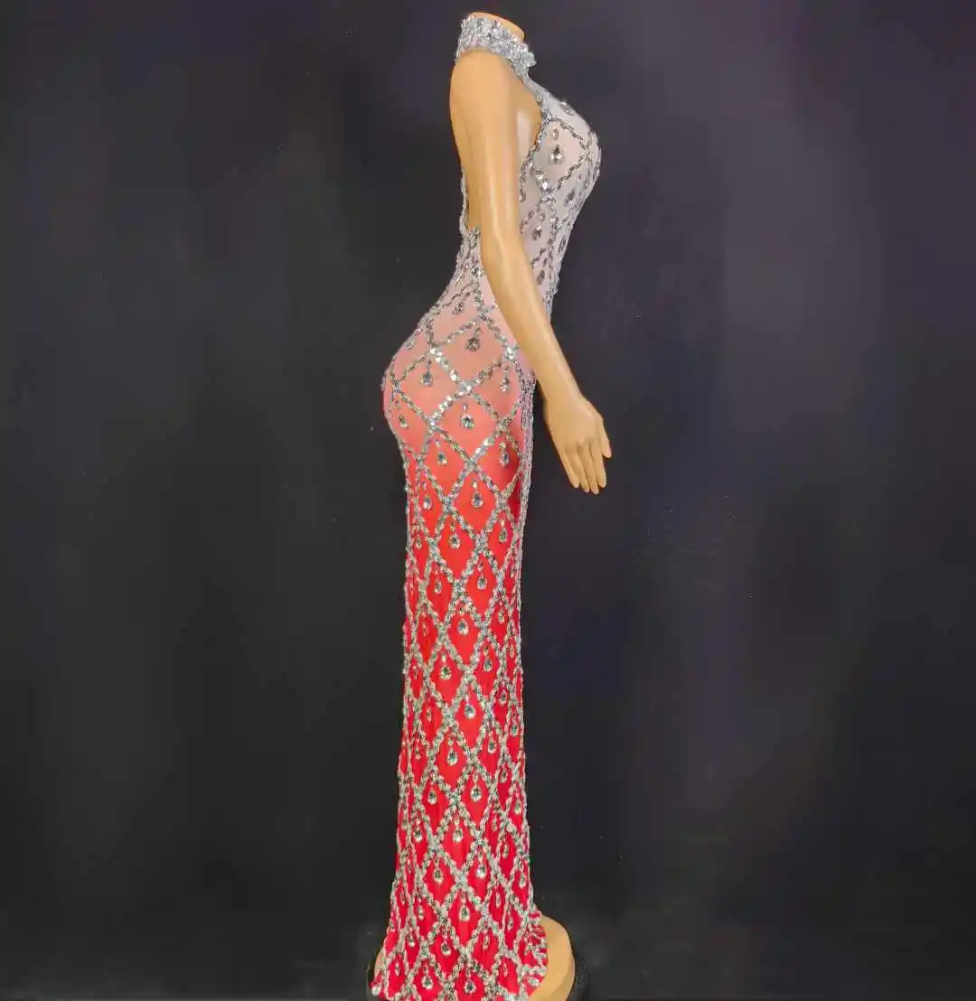 

Women Stunning Pink Birthday Rhinestone Sleeveless Sexy Nightclub Stage Wear Stretch Dress For Cocktail Evening Celebrate Dressy