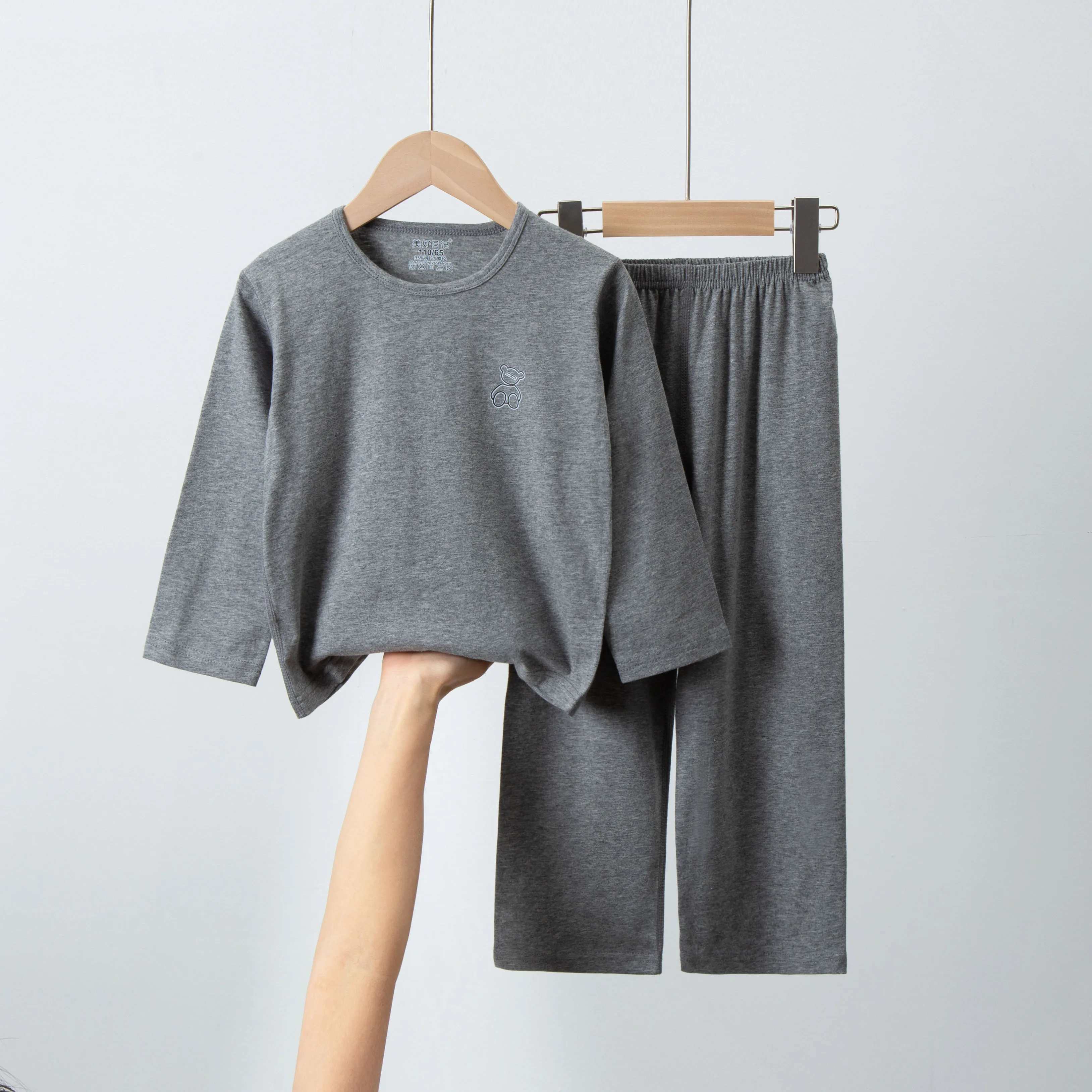 Summer Breathable Children's Pure Cotton Loungewear Girls Boys Long Sleeves Trousers Set Baby Air Conditioning Clothes Pajamas