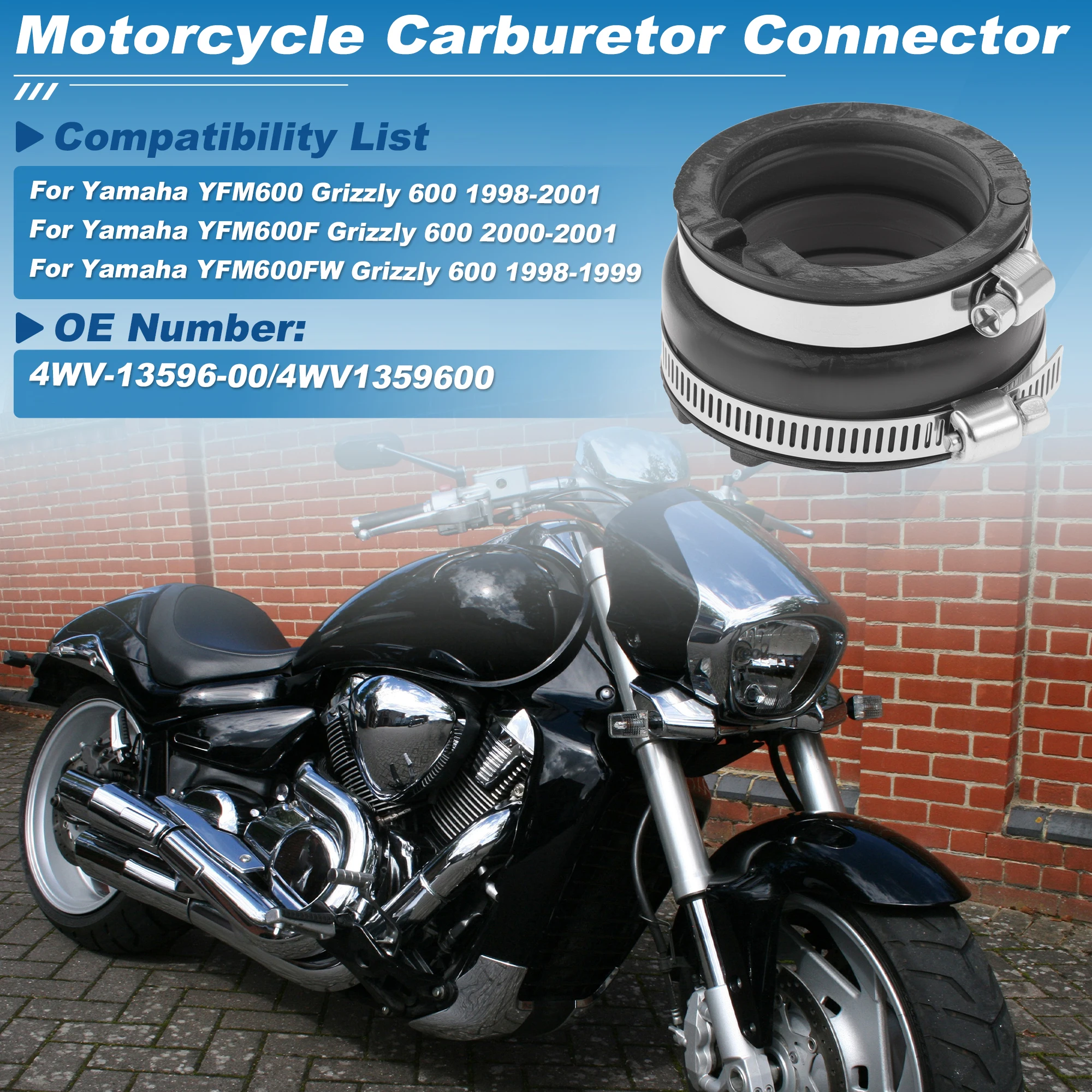 Motoforti Motorcycle Carburetor Connector for Yamaha YFM600 Grizzly 600 98-01 Rubber 1 pcs