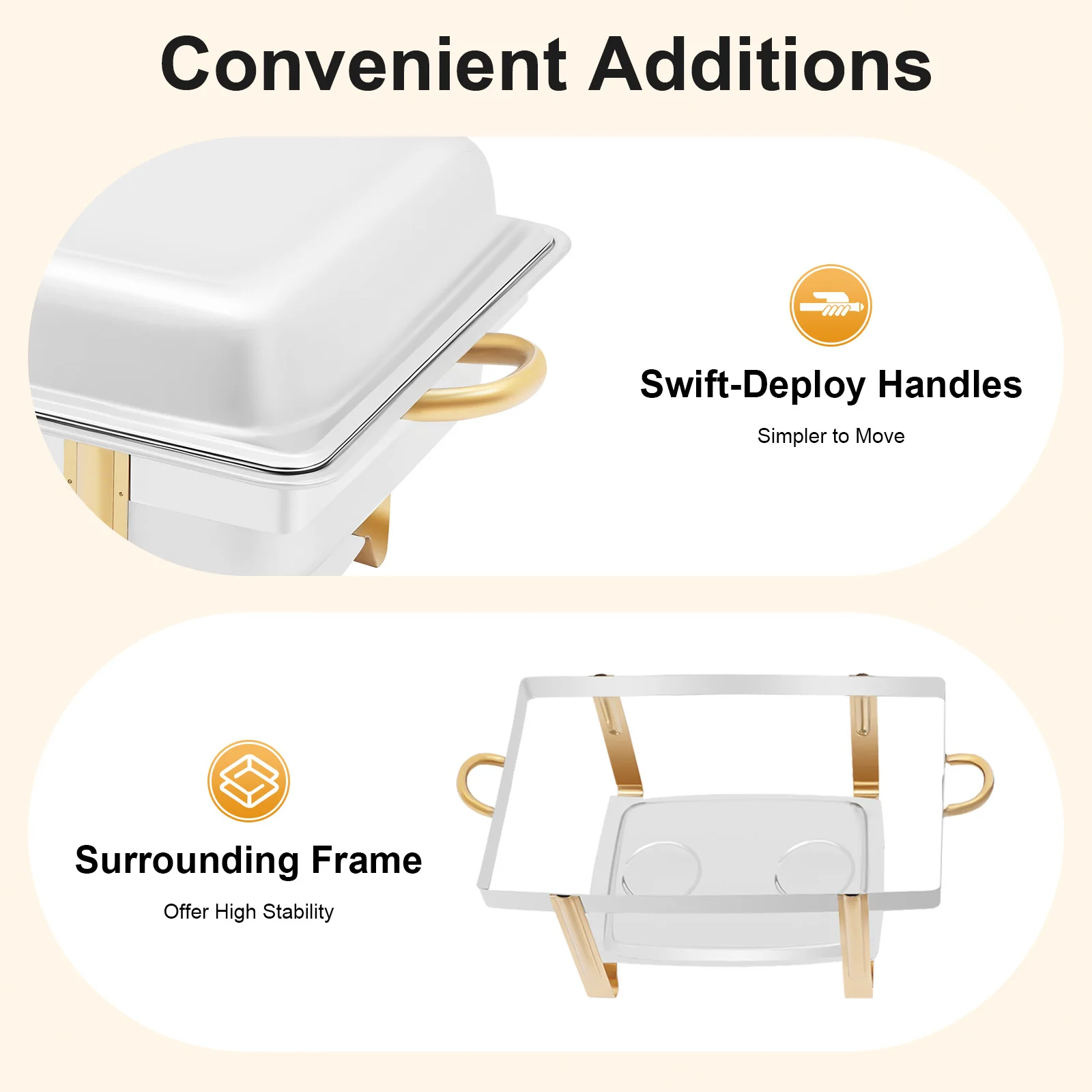 

Stainless Steel Chafing Dish 9L Capacity Gold-Plated Rectangular Buffet Warmer for Banquet Catering