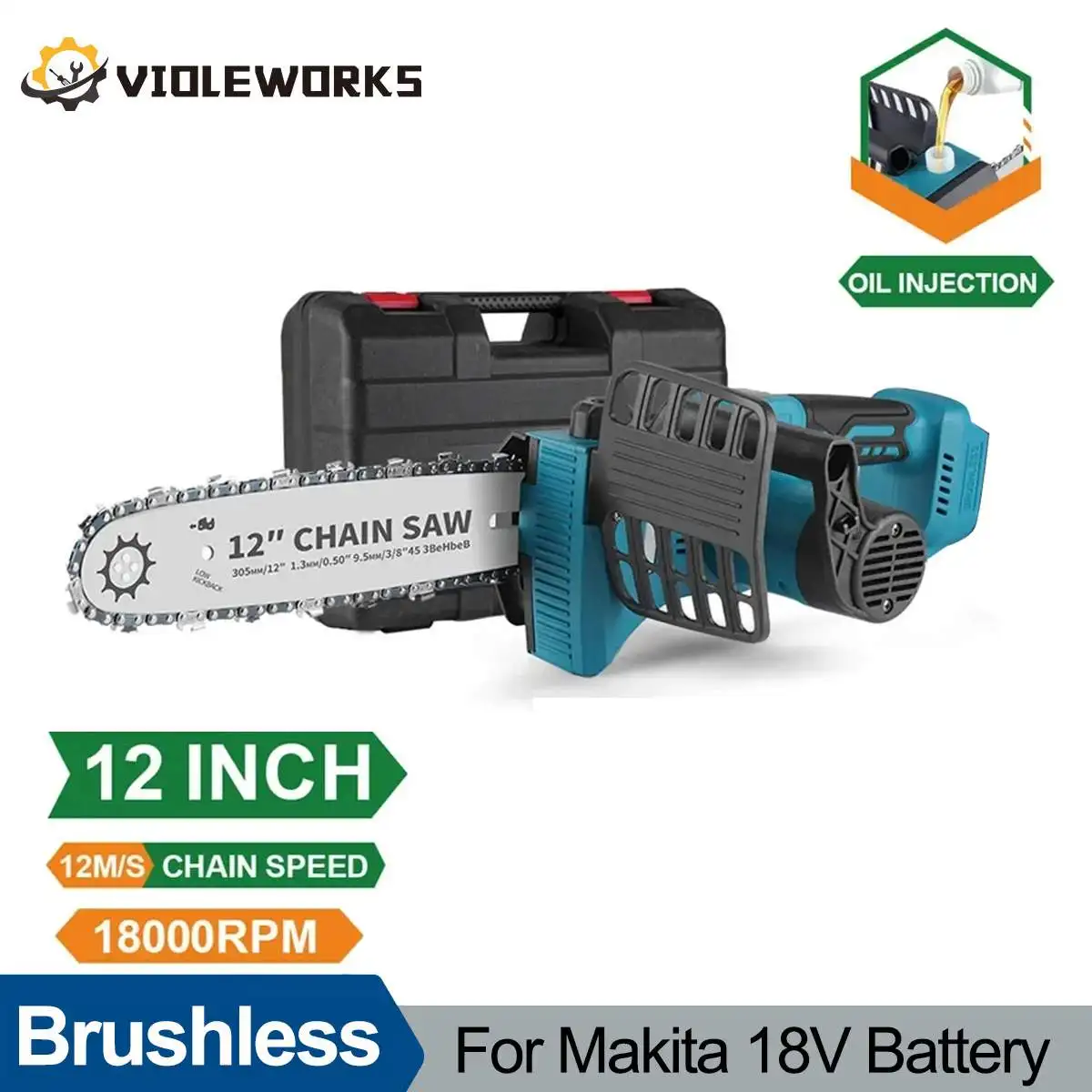 brushless motor eletrico chain saw woodworking saw tree branches cutter makita 18v bateria 2000w 12 m s velocidade 12 01