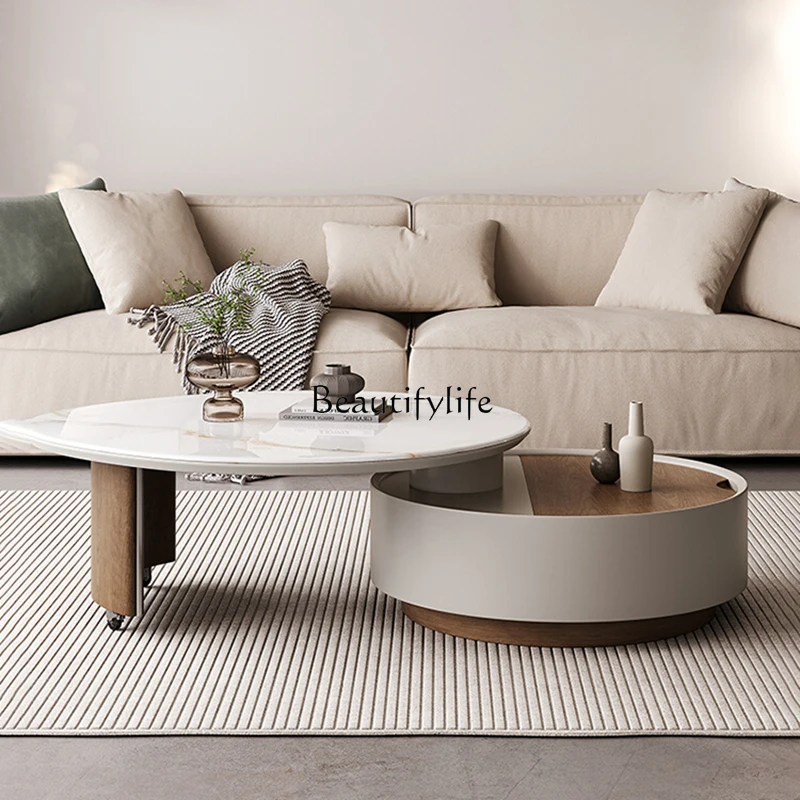 

Rotating marble coffee table light luxury modern simple minimalist round personalized new model