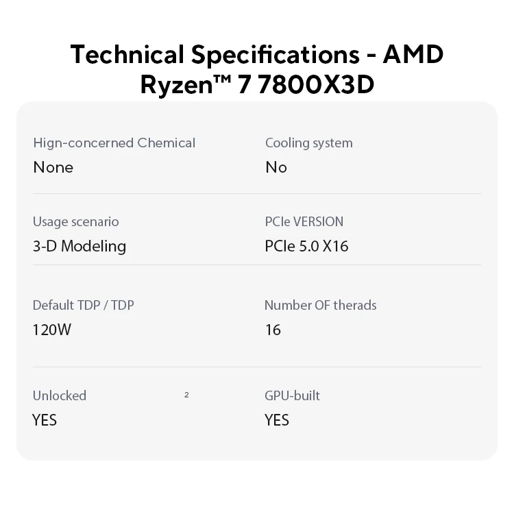 AMD Ryzen 7 7800X3D R7 7800X3D 5.0 GHz 8-Core 16-Thread CPU 5NM 96M 100-100000910 Socket AM5 New Tray Without cooler image 5
