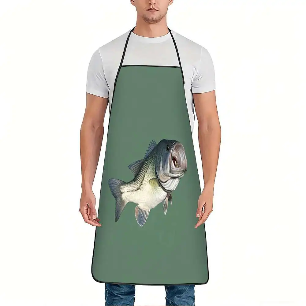 1pc of an Apron Featuring a Largemouth Bass Design, Made from Durable And Easy-To-Clean Polyester, with an Adjustable Waistband,