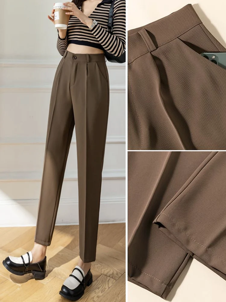 

Summer Fashion New Women's Plus-size Business Formal Fashion Solid Color Wide-leg Pants Nine-quarter Pants Button Pockets T24