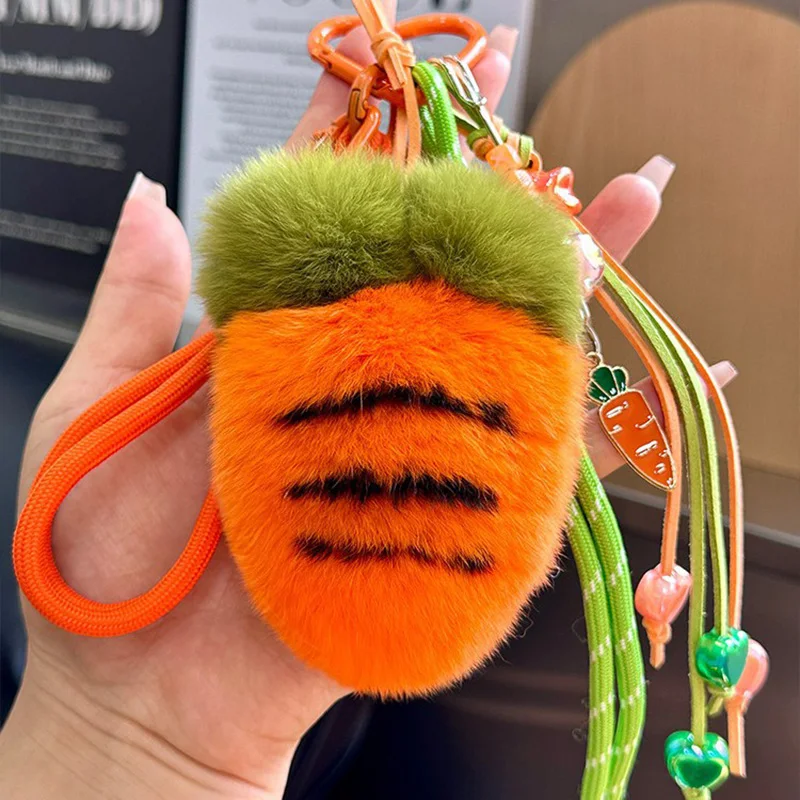 Brinquedo de pelúcia pingente pendurado ornamento boneca chaveiro bonito rabanete pele real pele de coelho macio e confortável